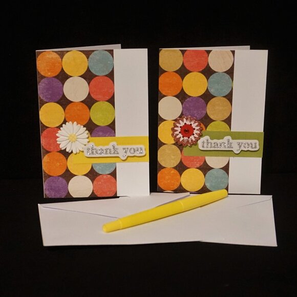 Set of 4 White Polka Dot Thank You Handmade Greeting Note Cards - Picture 4 of 4
